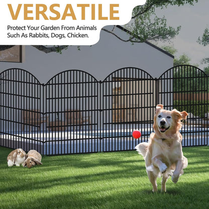 10 Panels Decorative Garden Metal Fence, 48in (H) x 24ft (L) No Dig Dog Fencing for Outdoor Yard