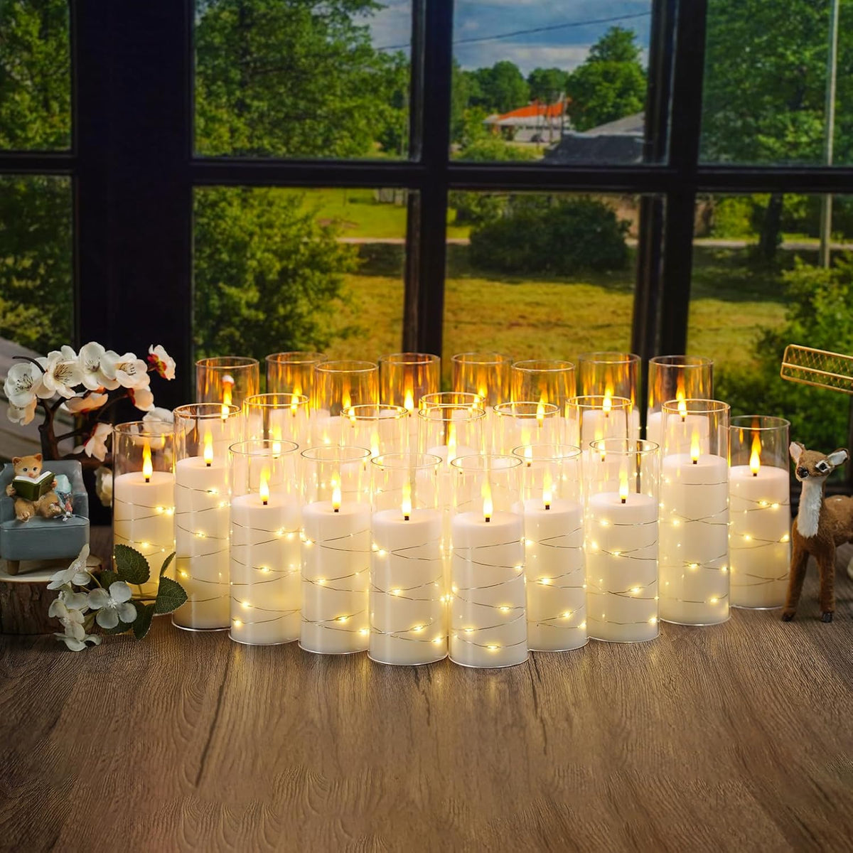 Flickering Flameless LED Candles,Battery Operated Candles 24 Pcs with Embedded Star String,Acrylic