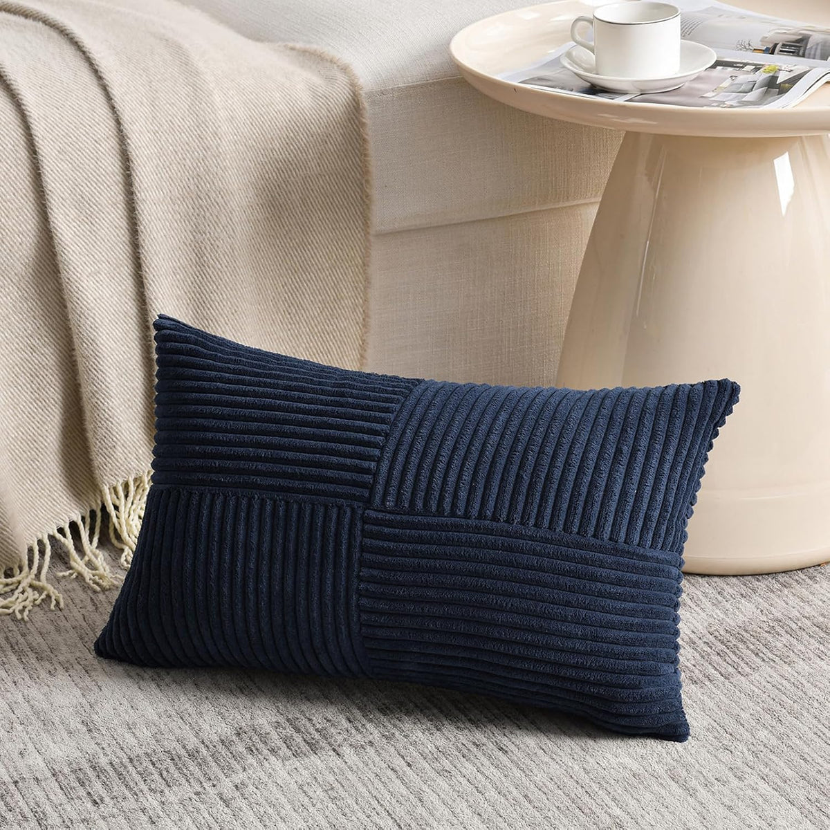 Fancy Homi 2 Packs Navy Blue Long Lumbar Decorative Throw Pillow Covers 16x24 Inch for Couch Bed