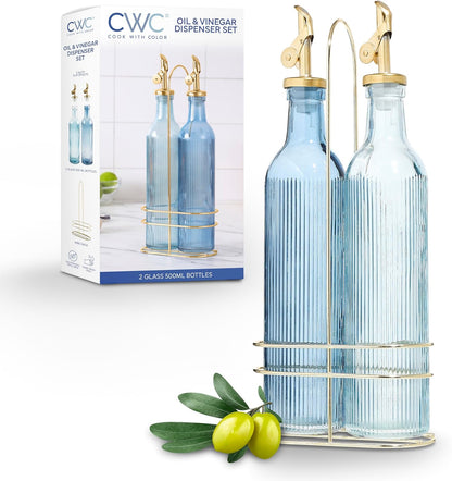 COOK WITH COLOR Glass Olive Oil Bottle Dispenser - 2 Pack- 17oz Oil and Vinegar Cruet - Olive Oil