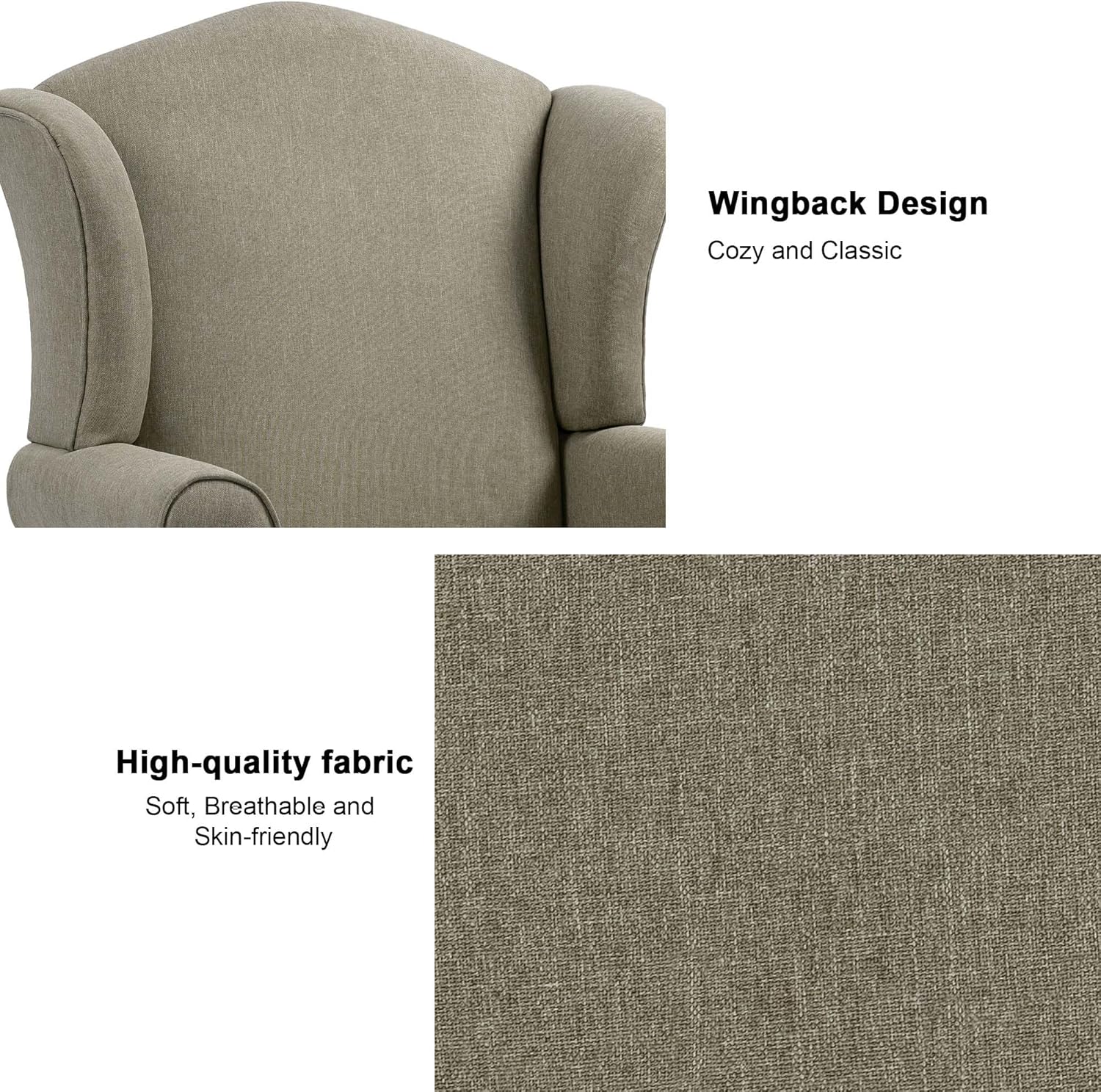 Accent Chair, High Back Upholstered Armchair with High Resilience Sponge & Wood Legs, Mid-Century