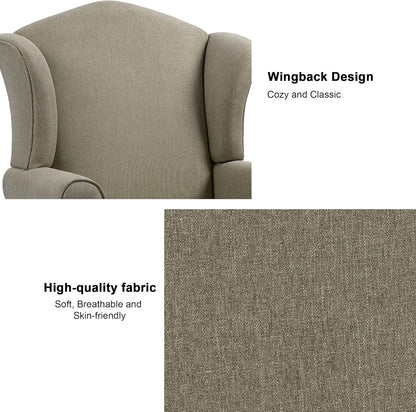 Accent Chair, High Back Upholstered Armchair with High Resilience Sponge & Wood Legs, Mid-Century