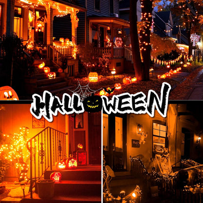 4 Pack Solar Halloween String Lights Outdoor - 320LED 132FT Orange Solar Fairy Lights Outside
