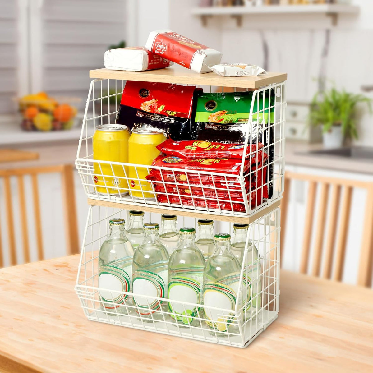 Fruit Basket, 2-Tier Fruit Bowl for Kitchen Counter, Stackable Wall Mounted Fruit Storage, Snack