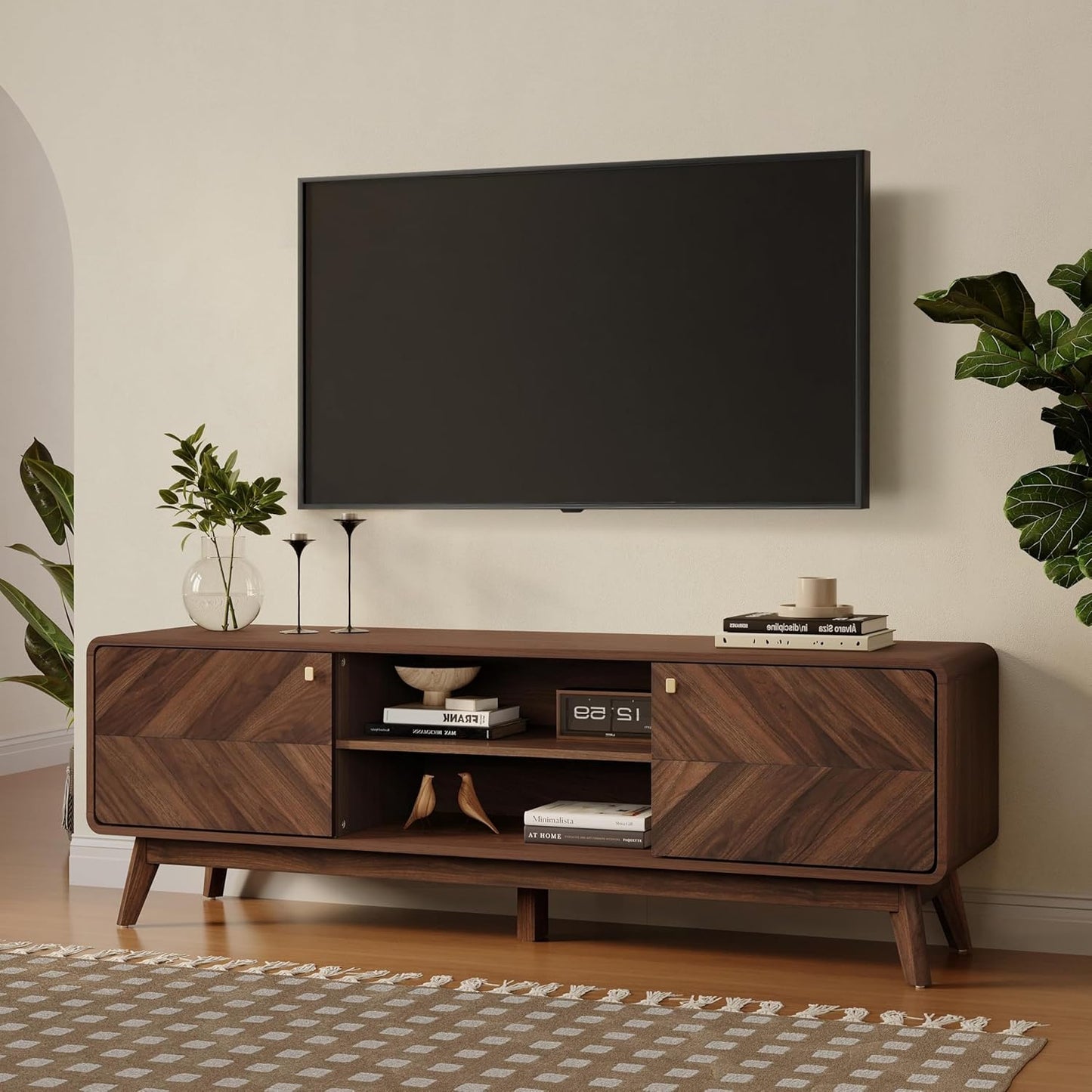 LuxenHome Mid Century Modern TV Stand, 63" TV Stands for Living Room for TVs up to 65"