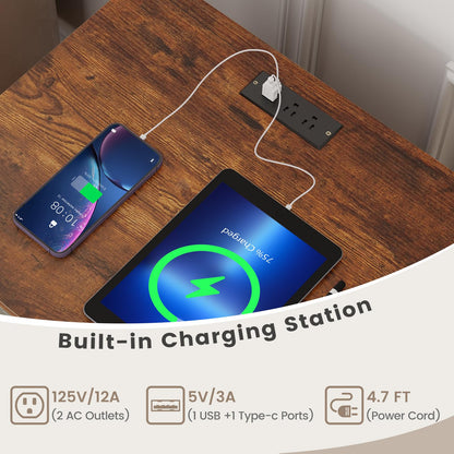 Giantex Record Player Stand with Charging Station, Turntable Stand with Storage Cabinet, Record