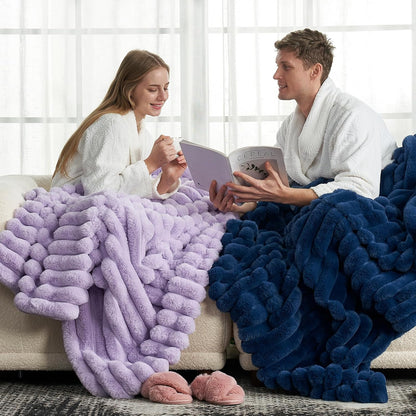 Cozy Bliss Faux Fur Throw Blanket for Couch, Cozy Warm Plush Striped Blanket for Sofa Bedroom