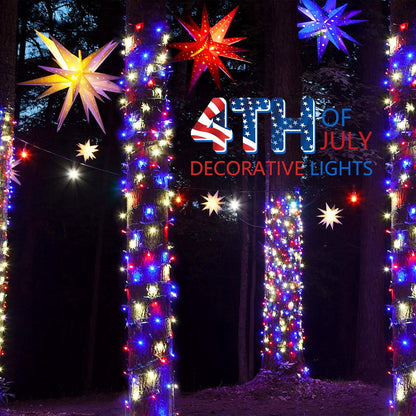 4th of July Decoration Patriotic Mini Lights - 200 Count 50 Feet Red White Blue Incandescent Bulb