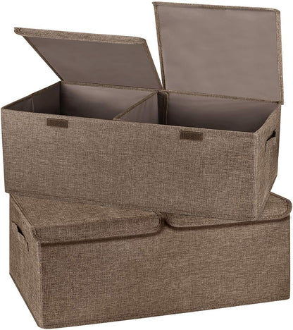 2 Pack Storage Boxes with Lids and Handles, Collapsible Linen Storage Bins Organizer Containers