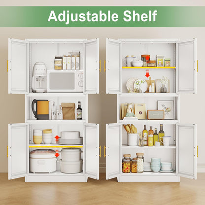 Tall Pantry Cabinet 67" H Metal Cabinet with 4 Doors, Bathroom Cabinets, 3 Adjustable Shelves for