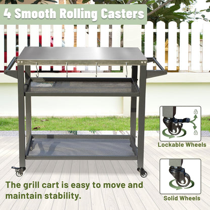 Domi 3-Shelf Outdoor Grill Table, Grill Cart with Wheels, Outdoor Pizza Oven and Food Prep Table