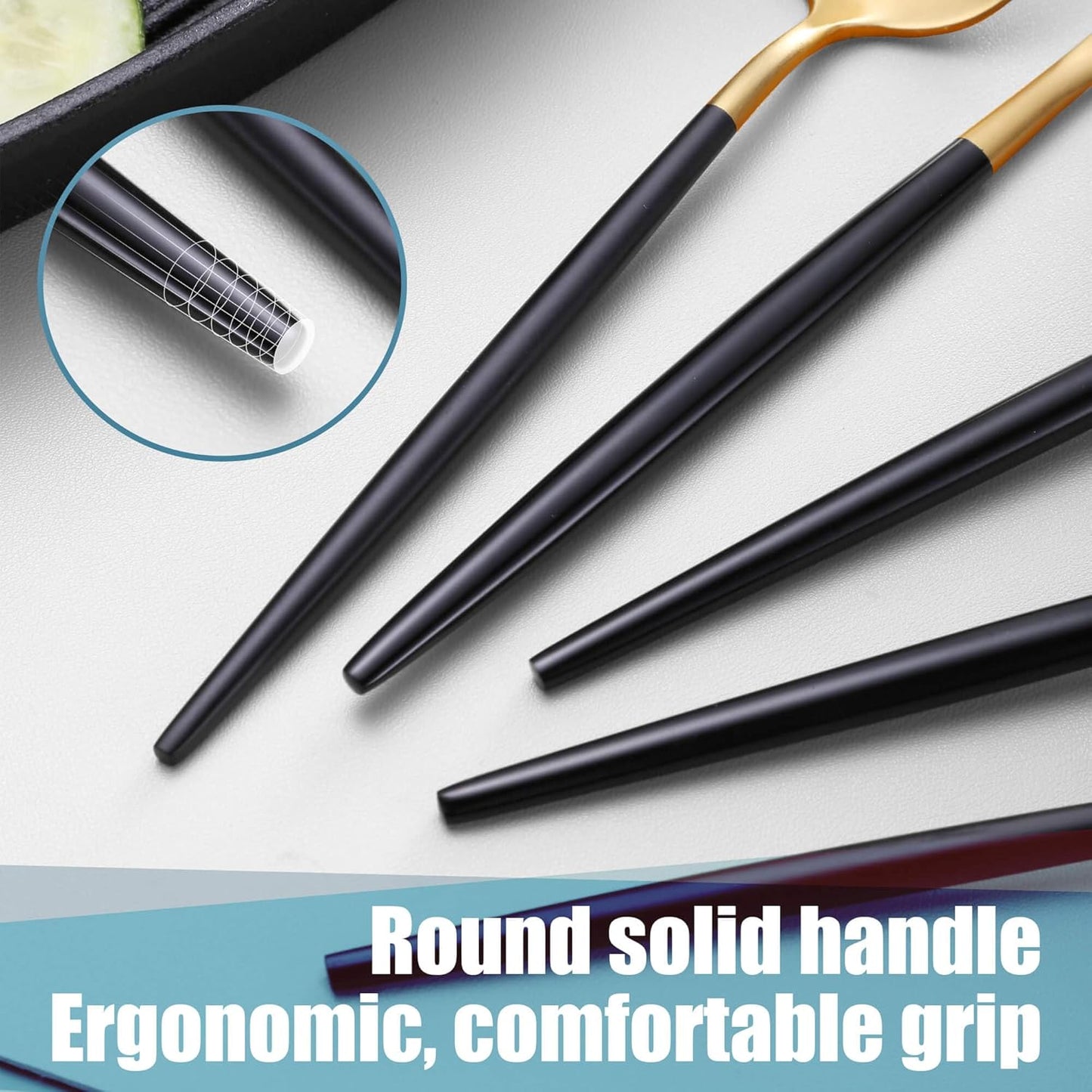 Matte Black Gold Silverware Set for 4,Modern Stainless Steel Brushed Cutlery Set,20-Pieces Heavy