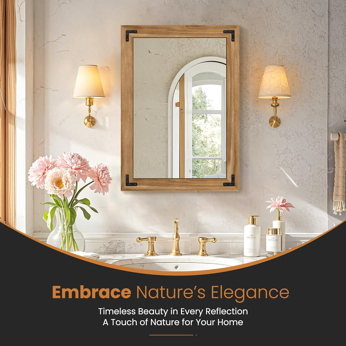 Bathroom Mirror for Wall with Wooden Frame, 20"x28" Solid Wood Vanity Mirror for Farmhouse