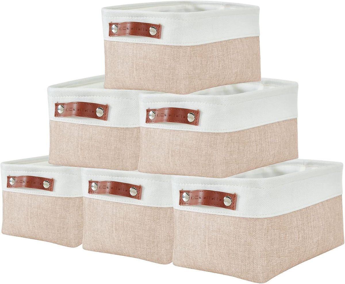 DECOMOMO Small Storage Basket, Closet Storage Bins, Baskets for Organizing Shelves (Beige & White