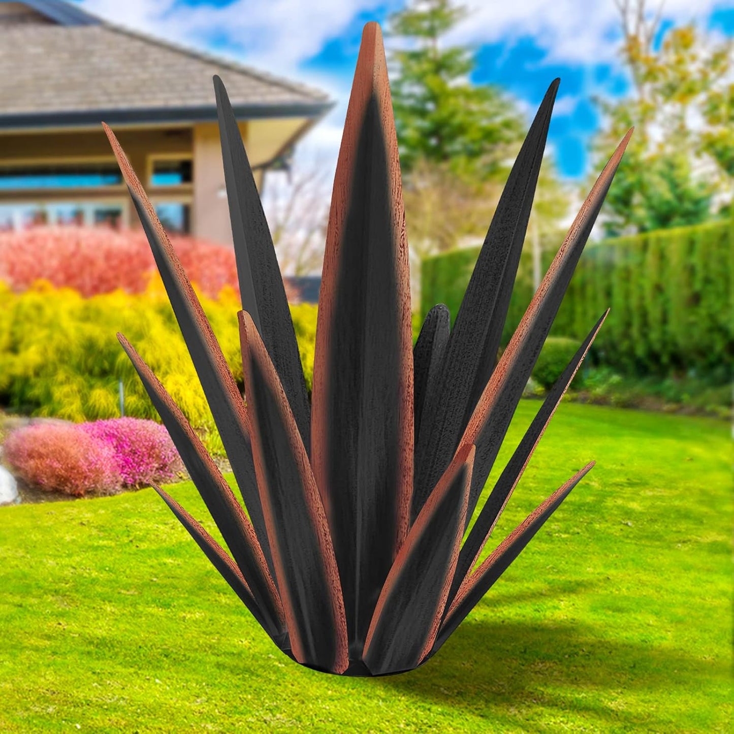 Large Tequila Rustic Sculpture, Rustic Metal Agave Plants for Outdoor Patio Yard, Home Decor Hand