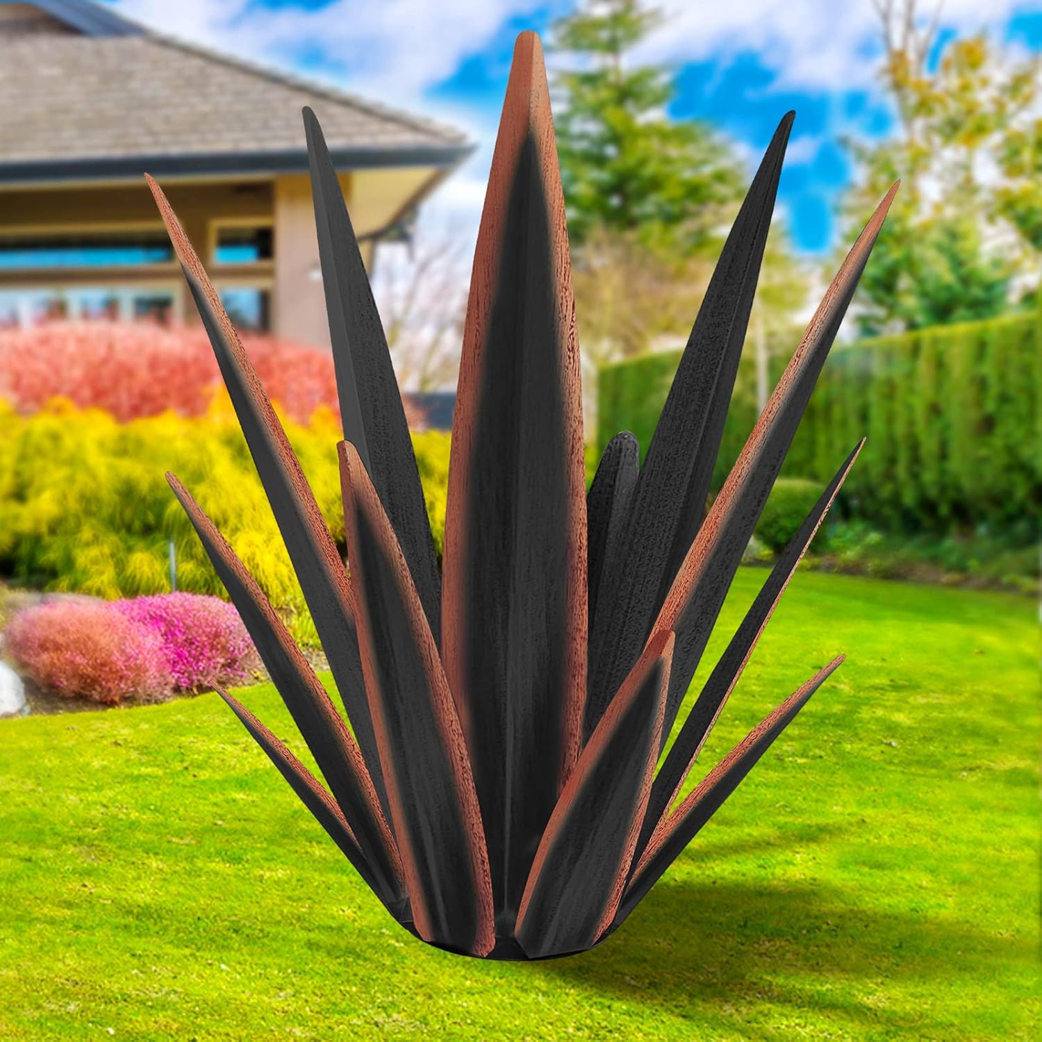 Large Tequila Rustic Sculpture, Rustic Metal Agave Plants for Outdoor Patio Yard, Home Decor Hand