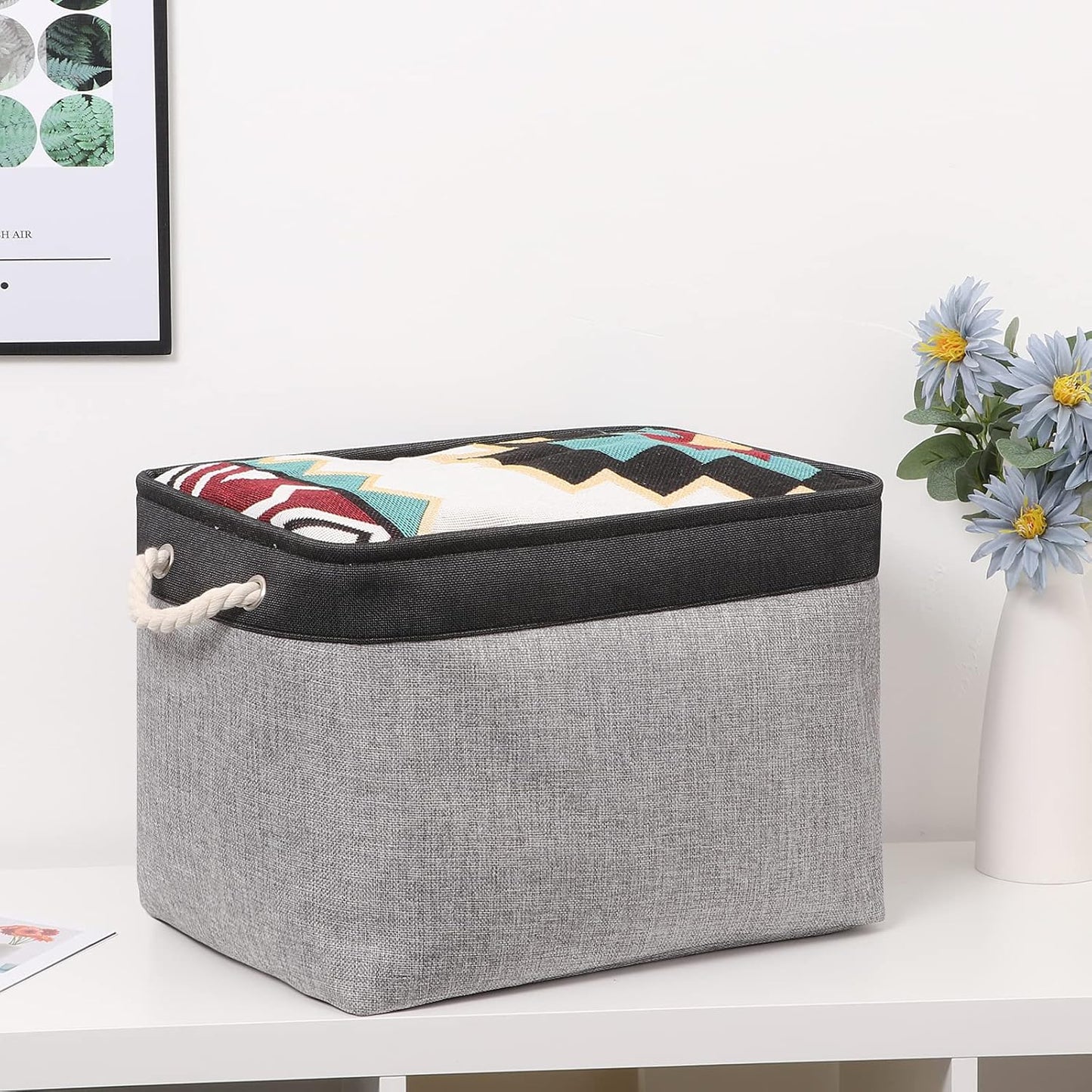 Bidtakay Fabric Storage Baskets with Handles [2-Pack] Large Canvas Organizer 16" X 11.8" X 11.8"