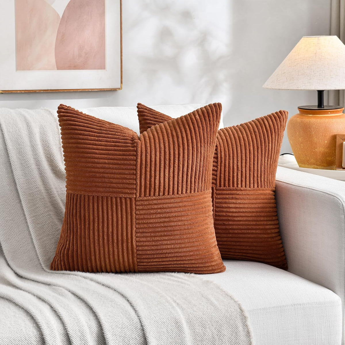 Fancy Homi 2 Packs Rust Samll Decorative Throw Pillow Covers 14x14 Inch with for Couch Bed, Rustic