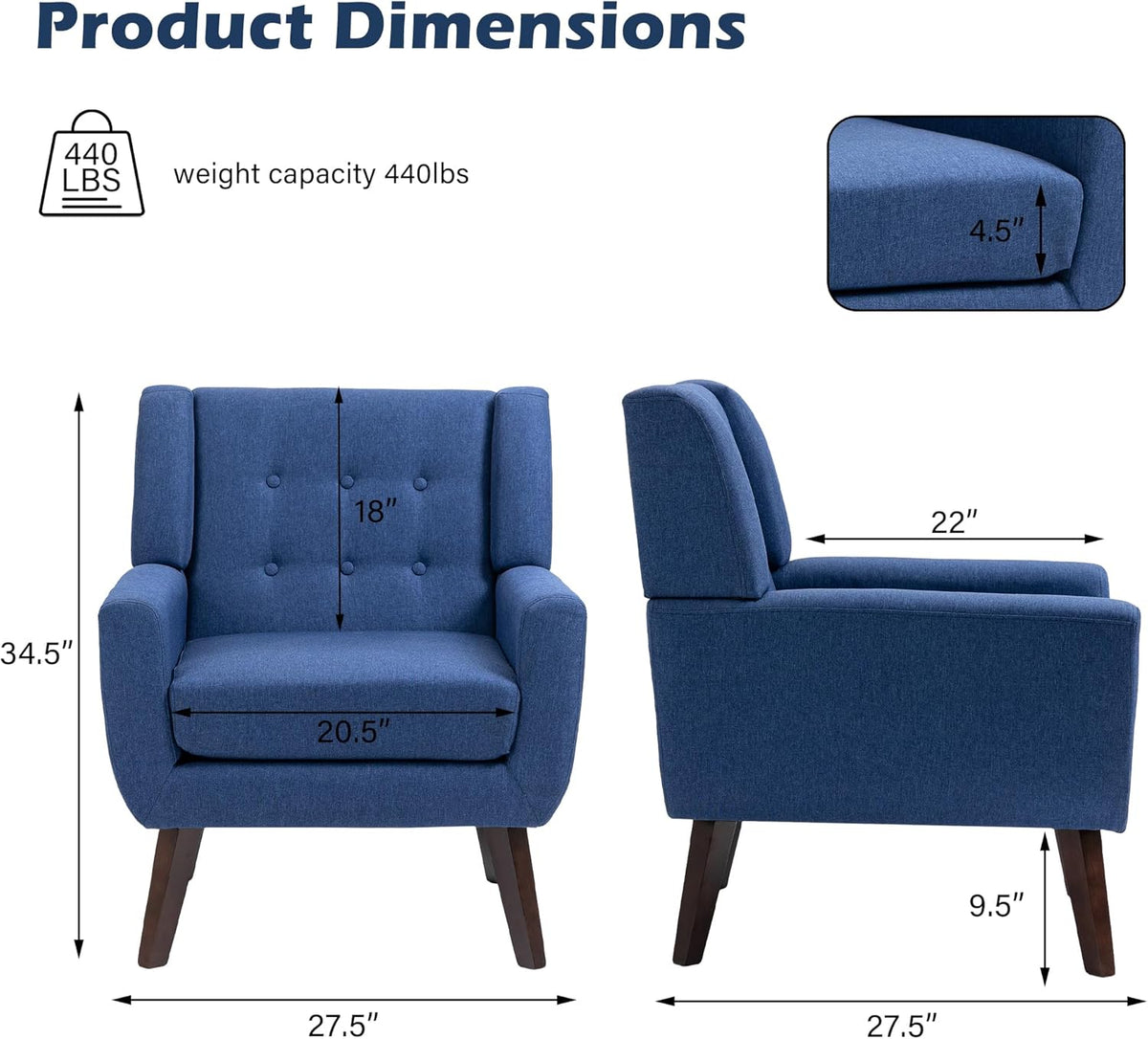 UIXE Accent Chair, Modern Upholstered Armchair in Fabric for Living Room, Comfy Club Arm Chairs