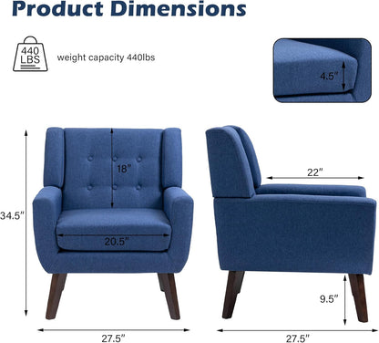 UIXE Accent Chair, Modern Upholstered Armchair in Fabric for Living Room, Comfy Club Arm Chairs