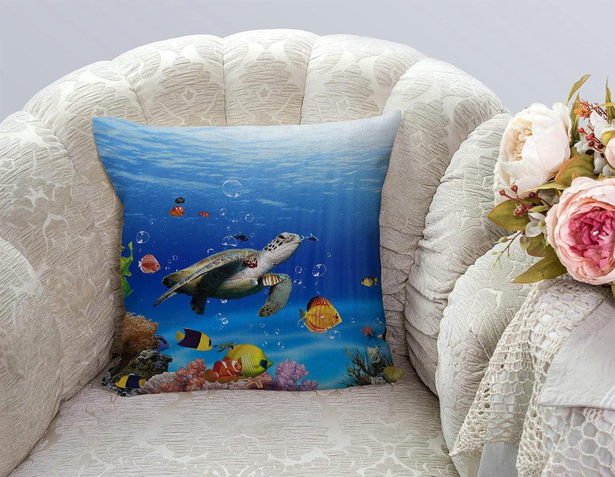TSSOHU Ocean Underwater Marine Life Outdoor Throw Pillow Cover Sea World Animals Tropical Fish with