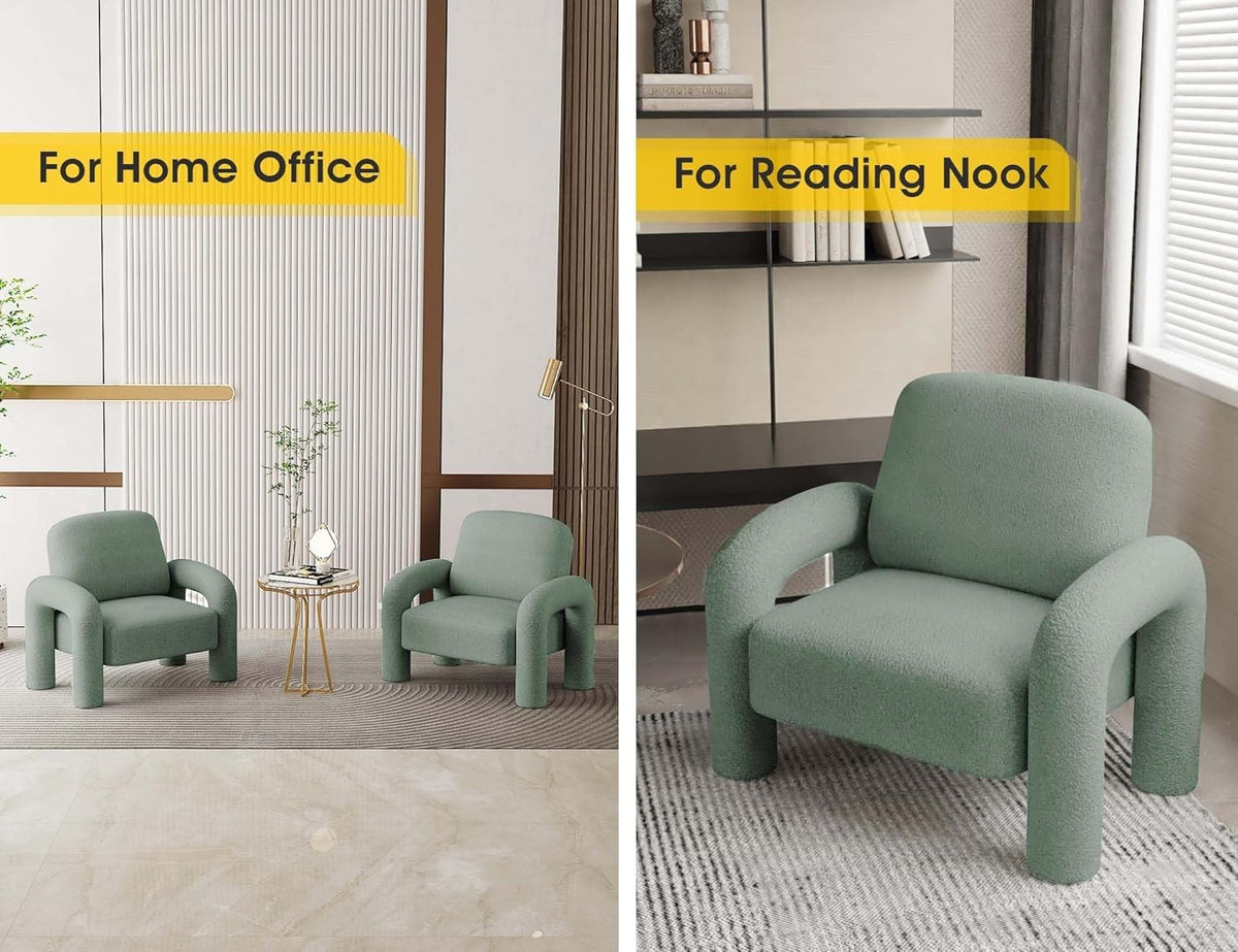 Modern Sherpa Accent Chair, Teddy Upholstered Arm Single Sofa, Cozy Fluffy Reading Chair for Living