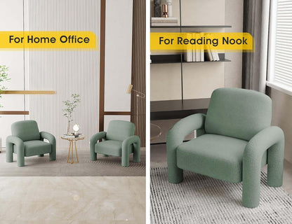 Modern Sherpa Accent Chair, Teddy Upholstered Arm Single Sofa, Cozy Fluffy Reading Chair for Living