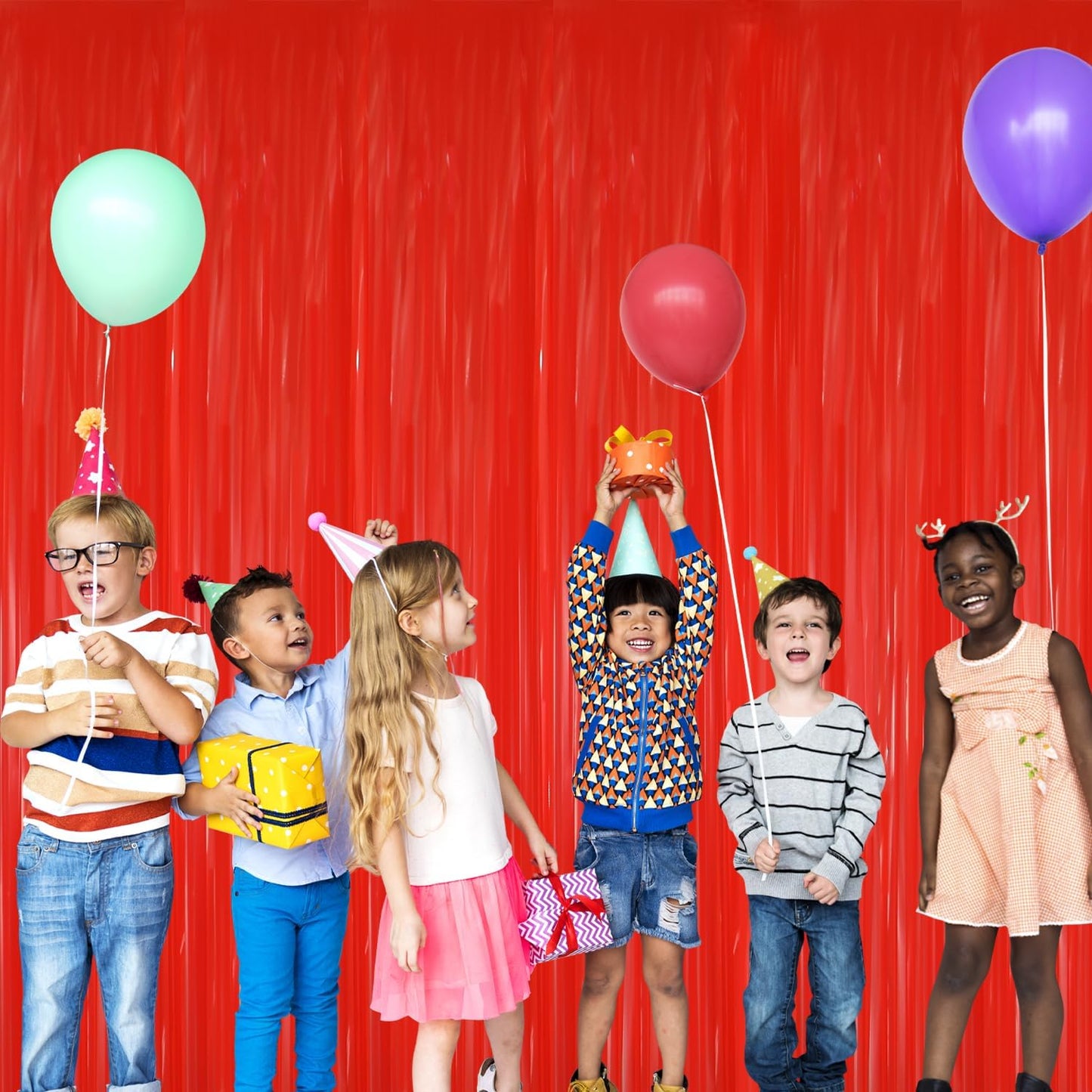 GOER 3.2 ft x 8.2 ft Metallic Tinsel Foil Fringe Curtains Party Photo Backdrop Party Streamers for