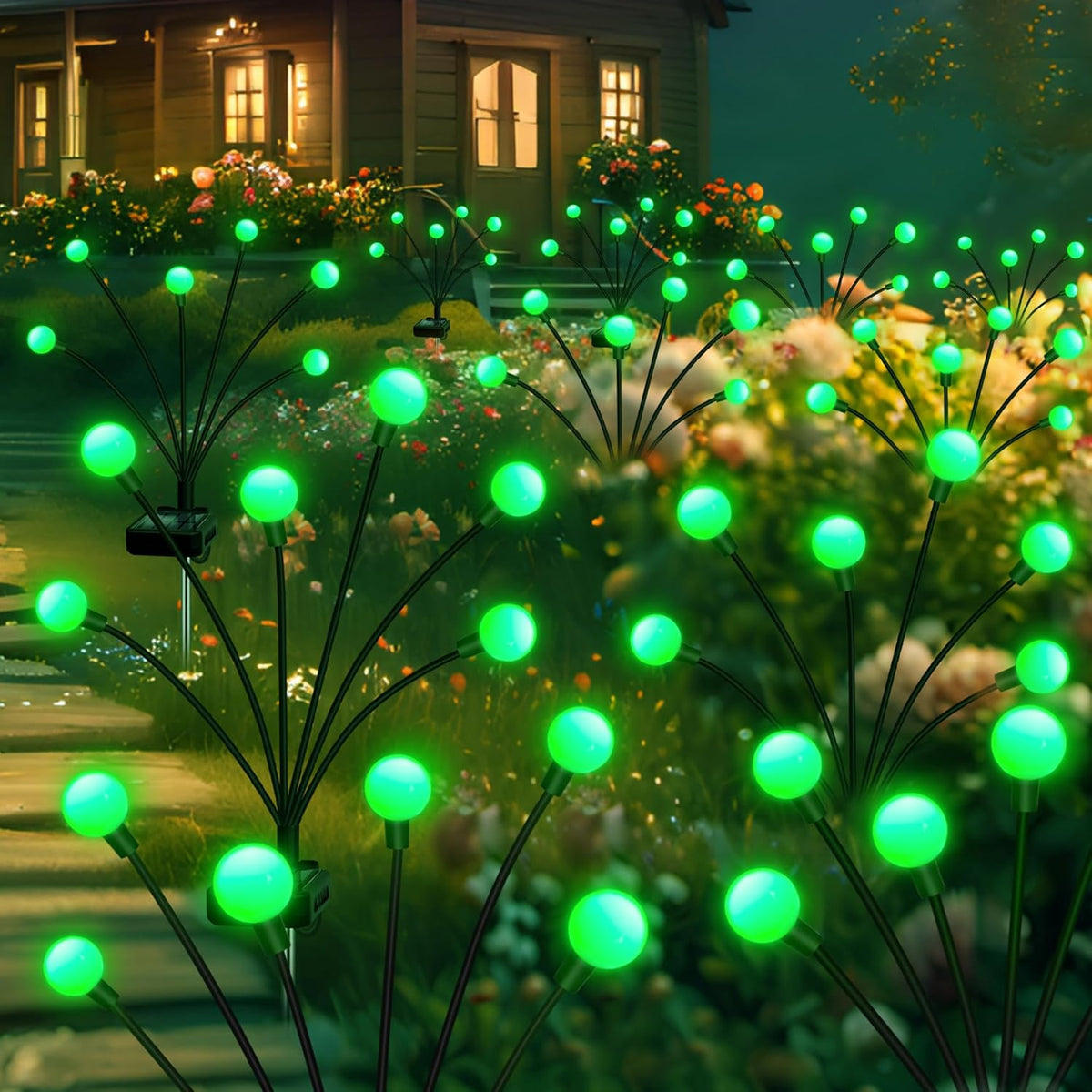 Solar Firefly Light, Christmas Lights for Outside Decorations, 4 Pack 24 LED Green Solar Garden