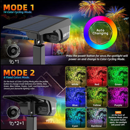 Color Solar Light Outdoor Waterproof Spotlights with 9 Light Modes, Color Changing Solar Outdoor