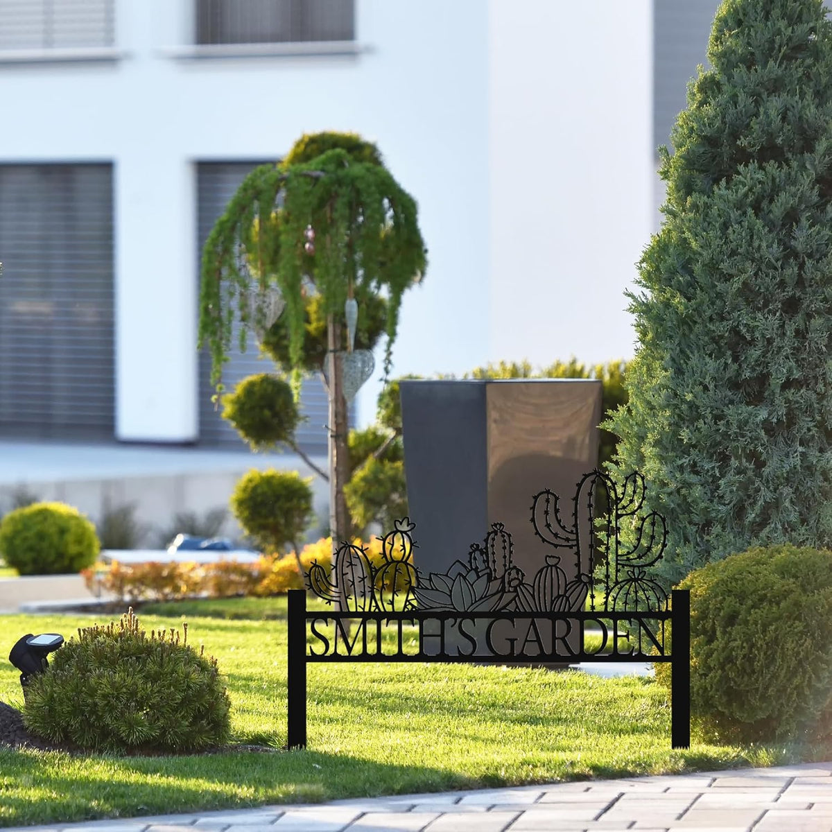 Personalized Cactus Metal Garden Sign, Large Garden Decoration Metal Sign with Stakes, Custom