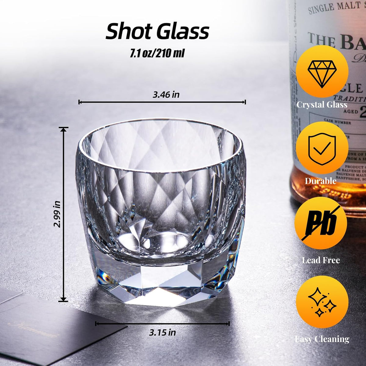 KAMMAK Crystal Whiskey Glasses Set of 2, 7.1oz Old Fashioned Glasses Stemless, Hand Blown White