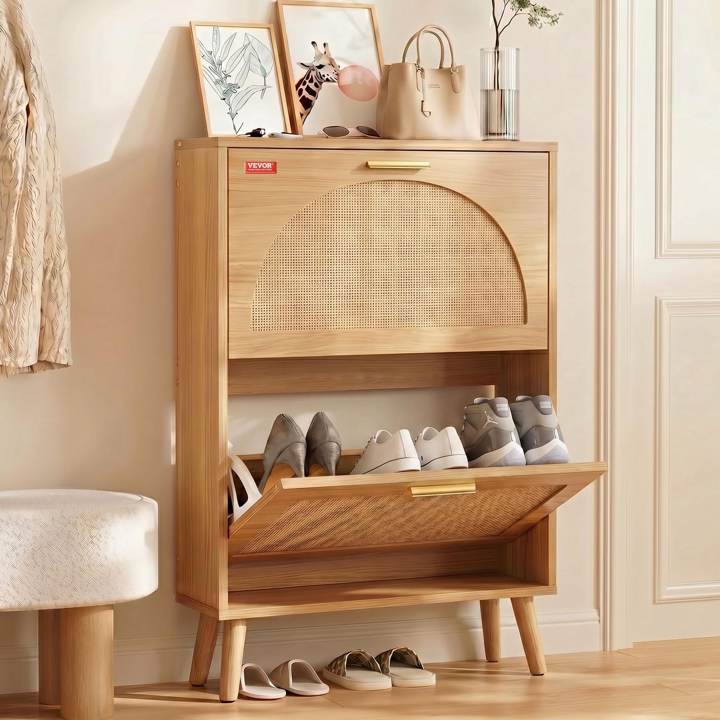 VEVOR Shoe Cabinet with 2 Flip Drawers, Shoe Storage Cabinet for Entryway, Free Standing Shoe