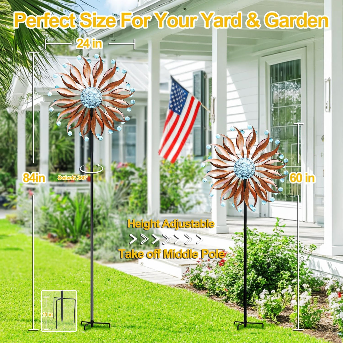LimeHill Metal Wind Spinner for Garden and Yard - Kinetic Wind Spinners Outdoor Large (24 x 84