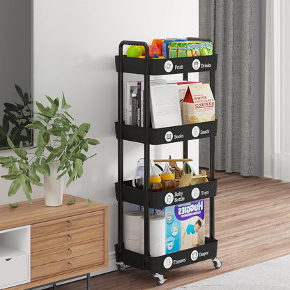 Laiensia 4-Tier Rolling Cart with Wheels,Multifunction Utility Storage carts, Kitchen Storage
