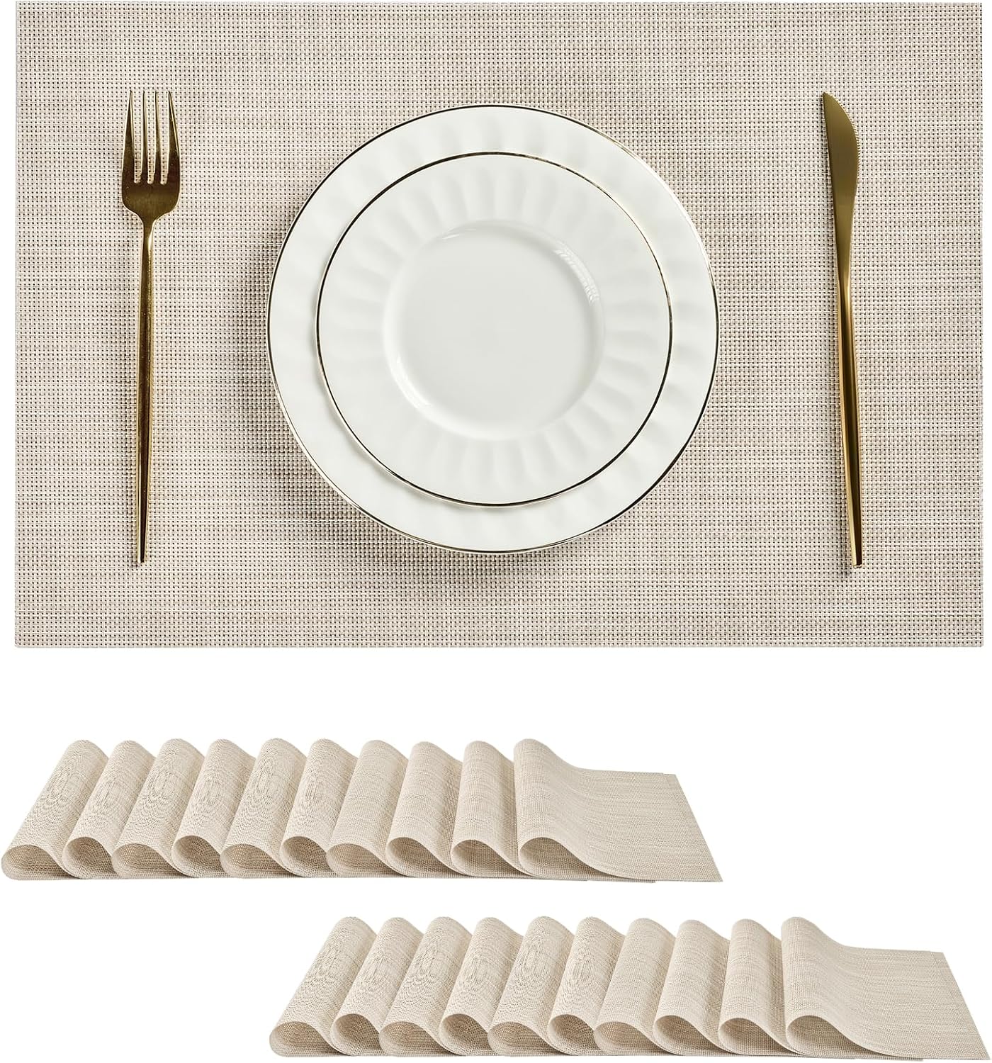 Leetaltree Beige White Placemats Set of 20 - Heat Resistant Non-Slip Place mats for Dining Table