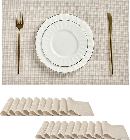 Leetaltree Beige White Placemats Set of 20 - Heat Resistant Non-Slip Place mats for Dining Table