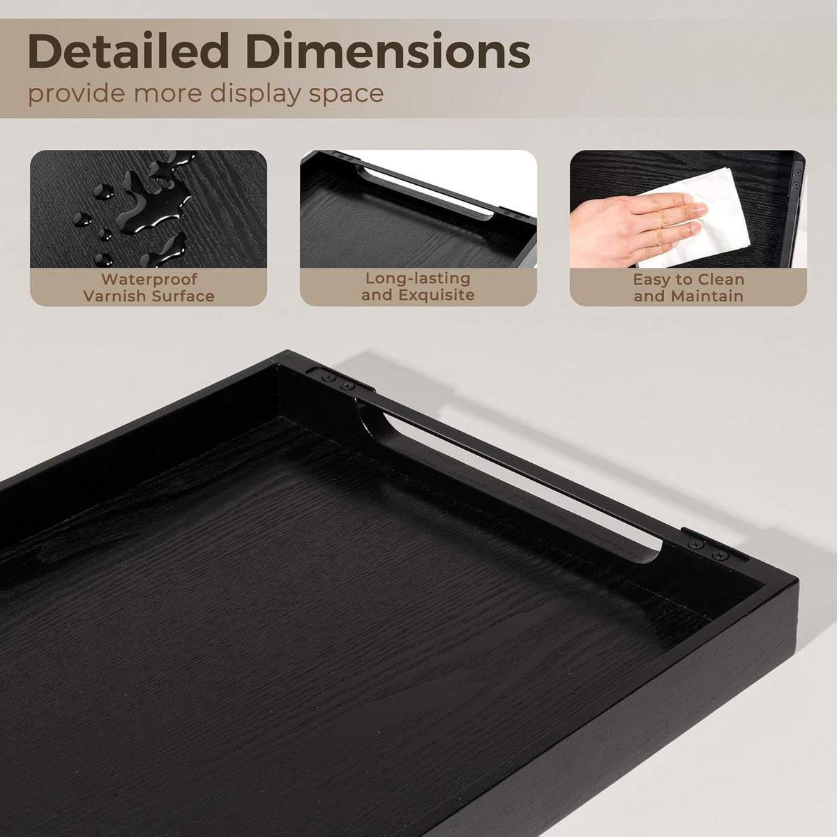 Axeman Wooden Serving Tray with Metal Handles|Ottoman Tray for Breakfast, Bed, Couch|17x13in Ash
