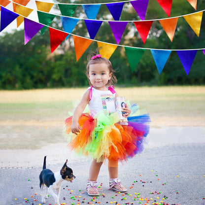 Rainbow Party Decorations Colorful Metallic Fabric Triangle Pennant Banner Flag Bunting Garland for