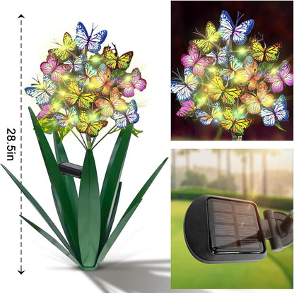 Homight Solar Metal Agave Butterfly Flower Stick Garden Sculpture - Outdoor Christmas Lights With