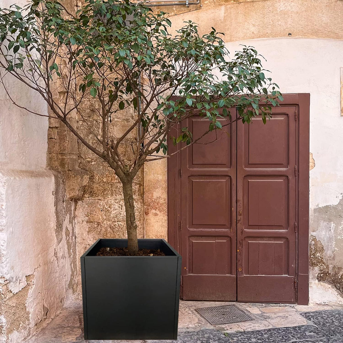 Galvanized Steel Planter Box Black Metal Planter Large Square Indoor Outdoor Planters Cube Steel