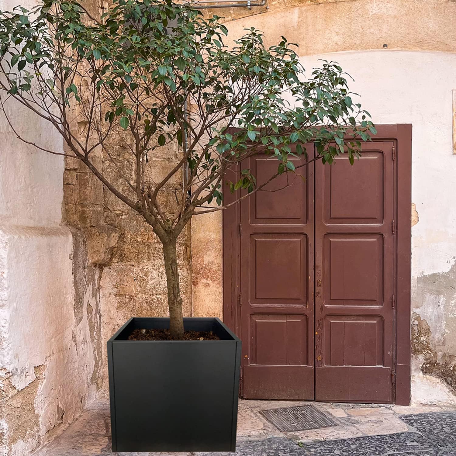 Galvanized Steel Planter Box Black Metal Planter Large Square Indoor Outdoor Planters Cube Steel