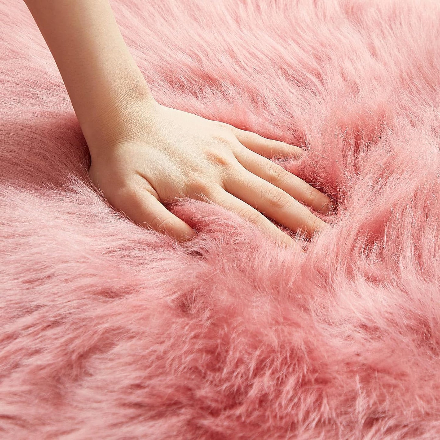 AMTOVO Faux Fur Rug, Blush Pink Ultra Soft Fluffy Shag Sheepskin Rug, 2 x 6 ft Runner Area Rugs for