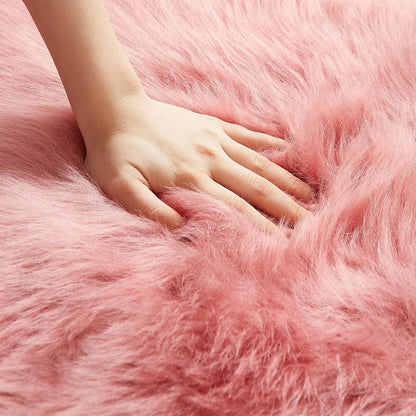 AMTOVO Faux Fur Rug, Blush Pink Ultra Soft Fluffy Shag Sheepskin Rug, 2 x 6 ft Runner Area Rugs for