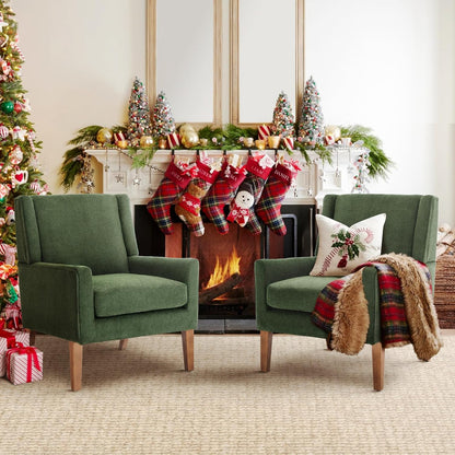 COLAMY Modern Wingback Living Room Chair Set of 2, Upholstered Fabric Accent Armchair, Single Sofa