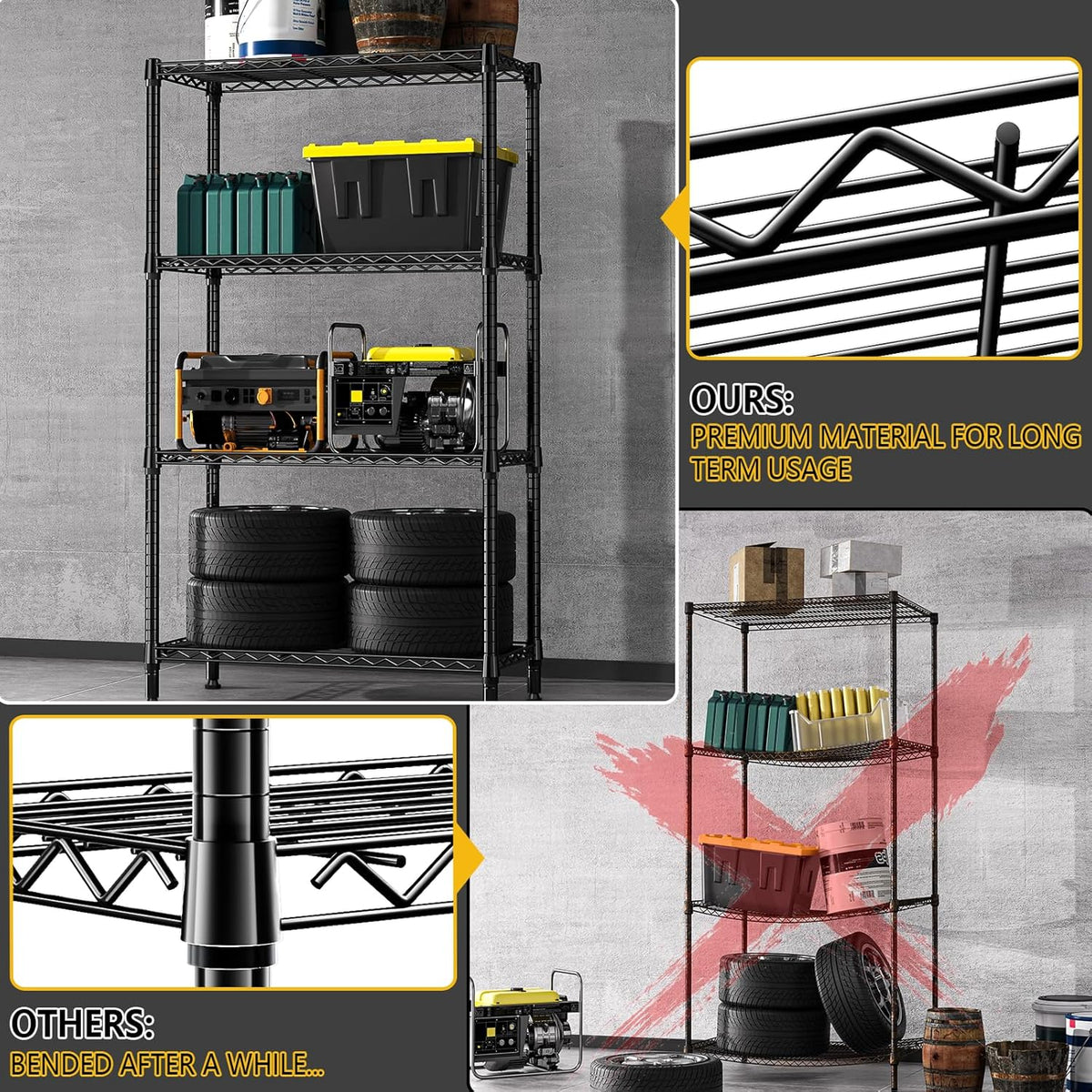 1000 lbs 4 Tier Shelf Metal Storage Shelves Shelving Wire Rack Heavy Duty Closet Organizers for