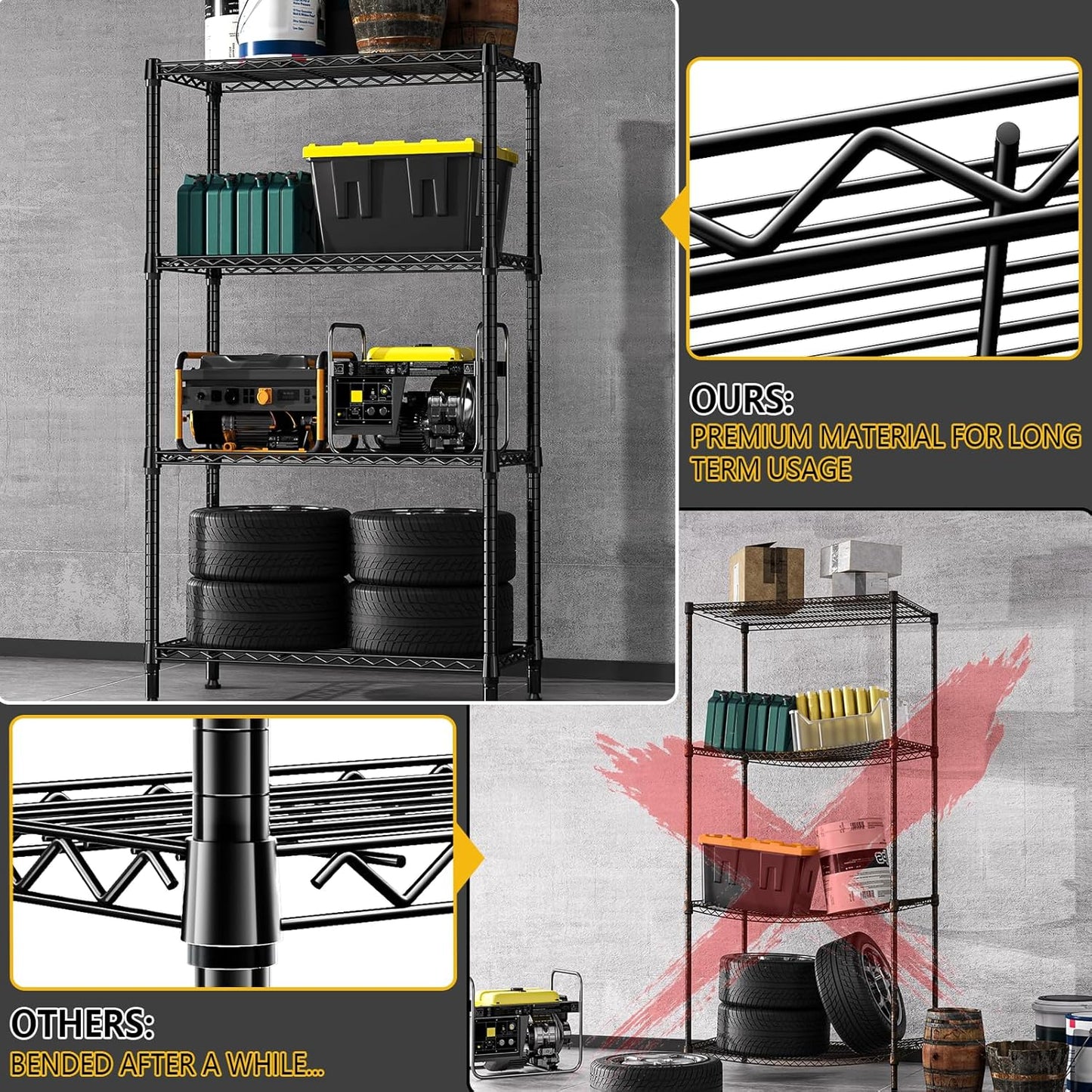 1000 lbs 4 Tier Shelf Metal Storage Shelves Shelving Wire Rack Heavy Duty Closet Organizers for