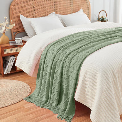 inhand Sage Green Throw Blanket for Couch, Soft Living Room Home Decor Knitted Twin Size Blanket