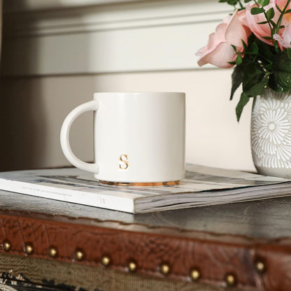 COLLECTIVE HOME - Monogram Ceramic Mugs, 15 oz Golden Initial Coffee Cups, Elegant Alphabet Tea