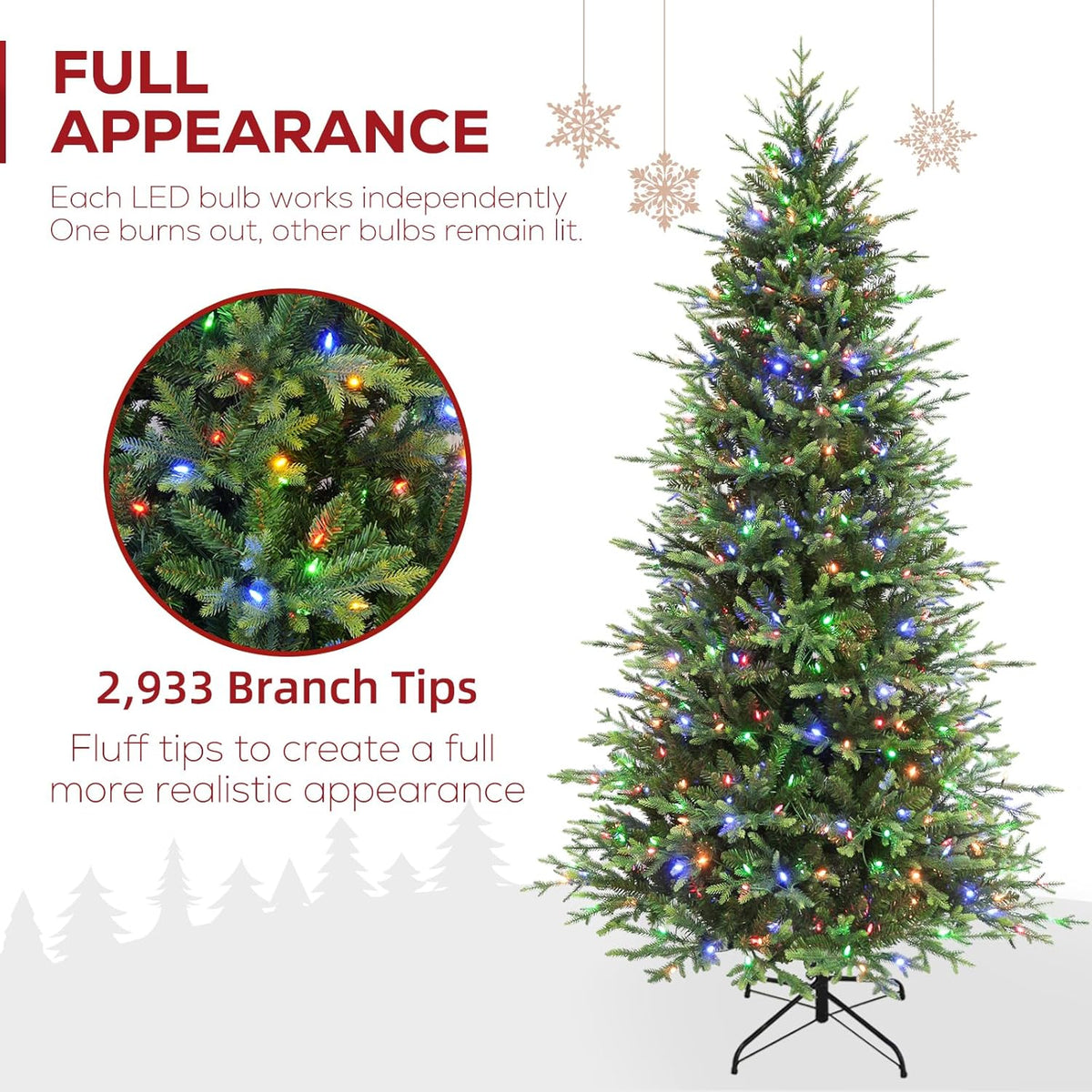 Hykolity 7.5 ft Prelit Christmas Tree, 2933 PE&PVC Realistic Branch Tips, Frasier Grande Christmas